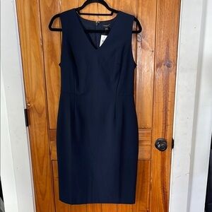 Ann Taylor Factory Navy Blue Sheath Dress Sleeveless v neck 4 work career office